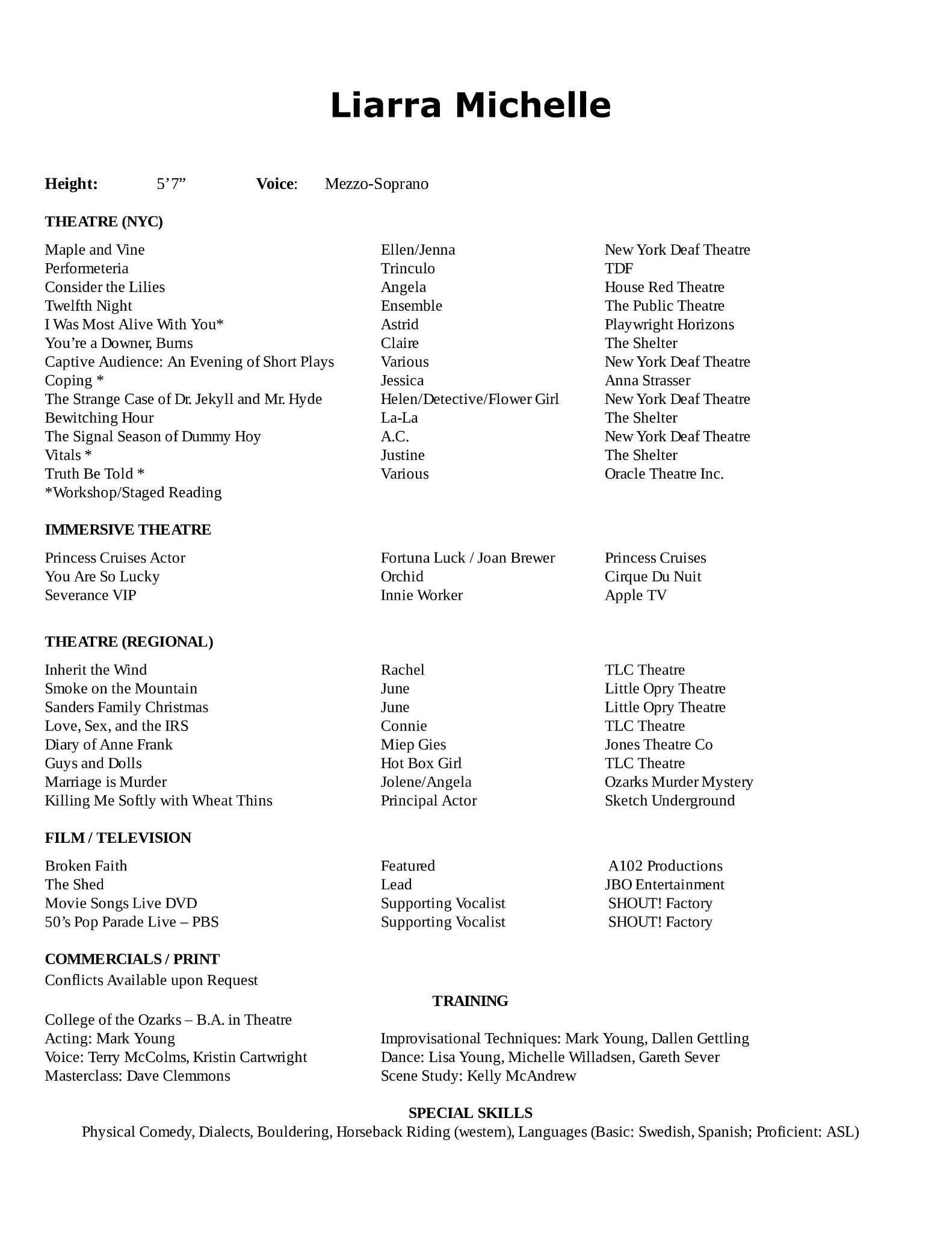 Liarra Michelle's Resume